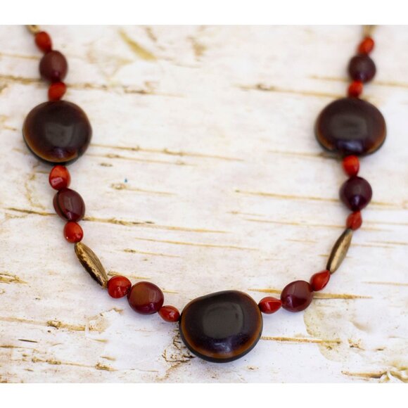 26 inch, Vintage Blood Red Beads Beaded Necklace - BQ1 - Picture 1 of 3